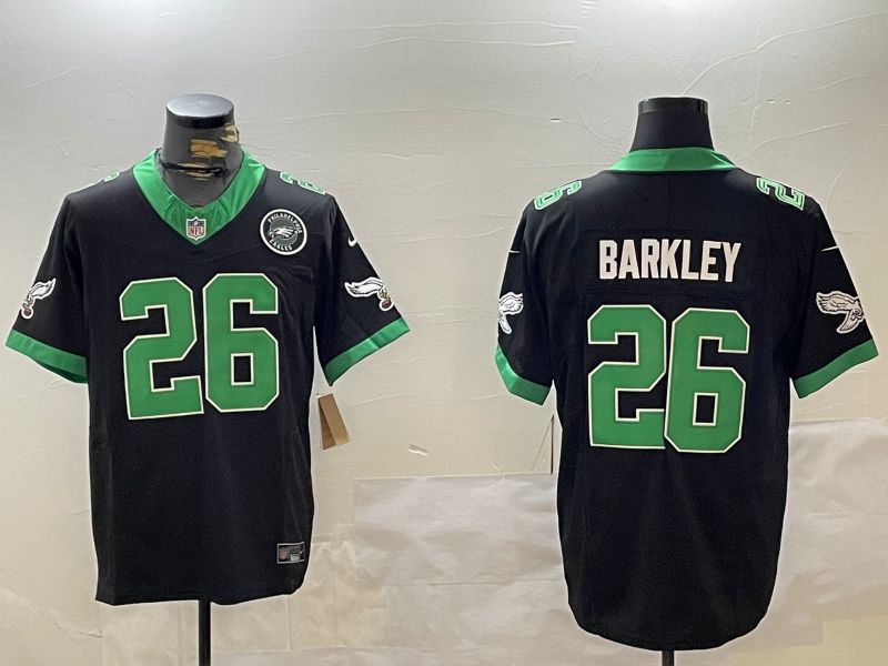 Men Philadelphia Eagles 26 Barkley Black three generations 2024 Nike Limited NFL Jersey style 2